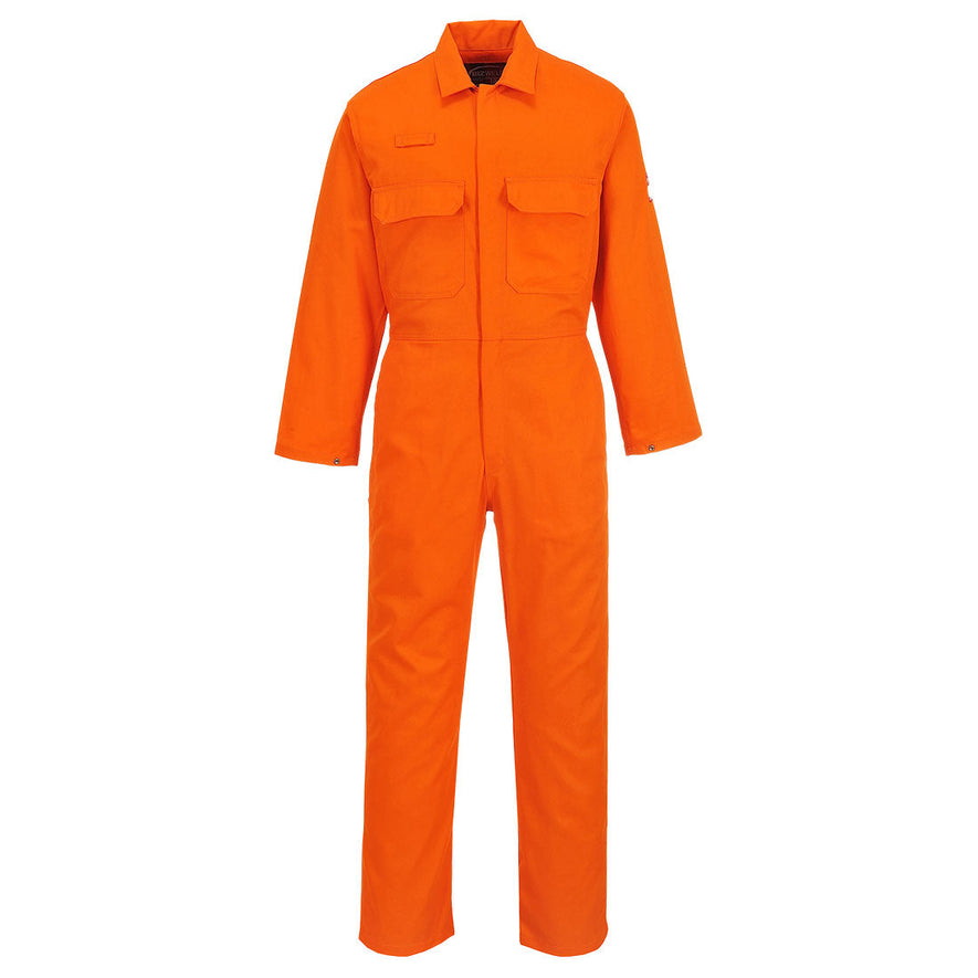 Bizweld Flame retardant Coverall in orange with two chest pockets and a pen loop on the chest.