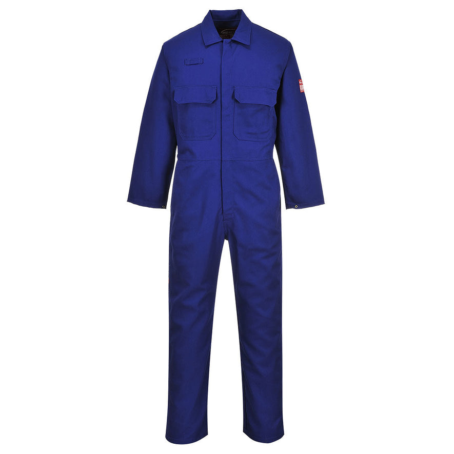 Bizweld Flame retardant Coverall in royal blue with two chest pockets and a pen loop on the chest.