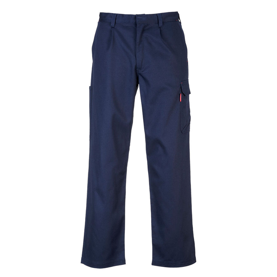 Navy bizweld fire retardant cargo trousers with belt loops and cargo style pockets.