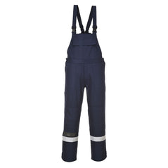 Bizflame Plus Bib and Brace Navy with two hi vis bands on the ankles.	