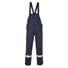 Bizflame Plus Bib and Brace Navy with two hi vis bands on the ankles.