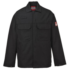 Bizweld Jacket in black with chest pockets and pen loop.	