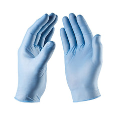 Blue Nitrile Powder free gloves. Elasticated wrist.