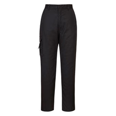 Portwest Black Ladies combat trousers. Trousers have cargo style pockets and zip side pockets.