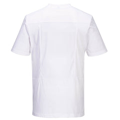 Back of Portwest Chef Cotton Mesh Air T-Shirt in white with short sleeves.