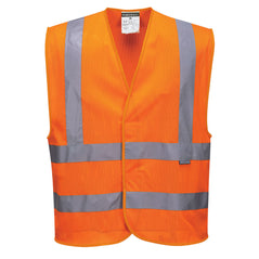Orange Portwest Mesh Air Hi-Vis Vest. Vest has hi vis strips on the body and the shoulders.