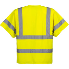 back of Yellow  Hi-Vis Half Sleeve Zip Vest with left pocketYellow  Hi-Vis Half Sleeve Zip Vest with t shirt style arms left pocket