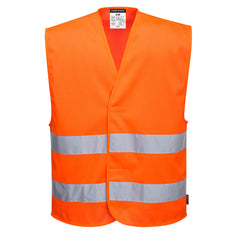 Orange Portwest Mesh Air Hi-Vis Vest. Vest has hi vis strips on the body.