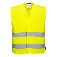 Yellow Portwest Mesh Air Hi-Vis Vest. Vest has hi vis strips on the body.