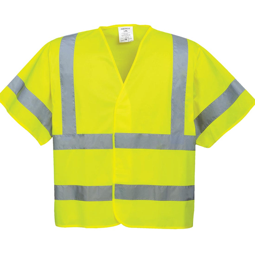 Yellow Hi-Vis Short Sleeved Vest With Hi Vis Bands on the body shoulders and sleeves.