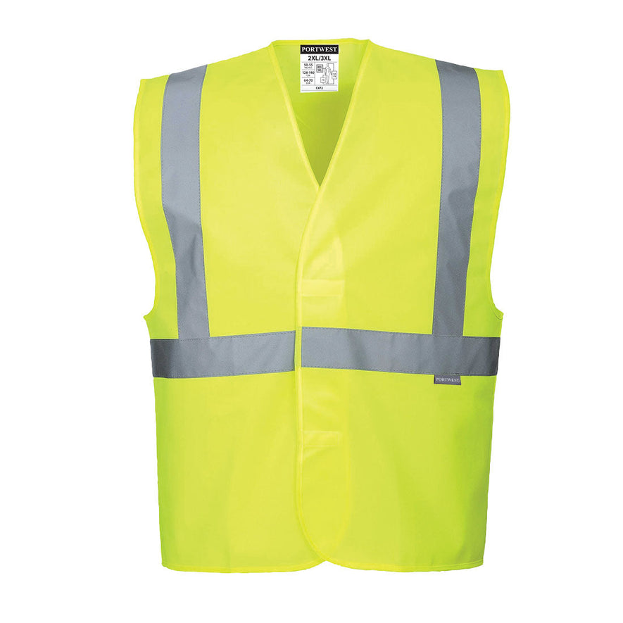 Yellow hi vis one chest band hi vis jacket. Hi vis band across the body and shoulders.