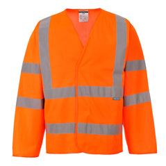 Orange Hi-Vis long Sleeved Vest With Hi Vis Bands on the body shoulders and sleeves.  