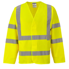 Yellow Hi-Vis long Sleeved Vest With Hi Vis Bands on the body shoulders and sleeves.  