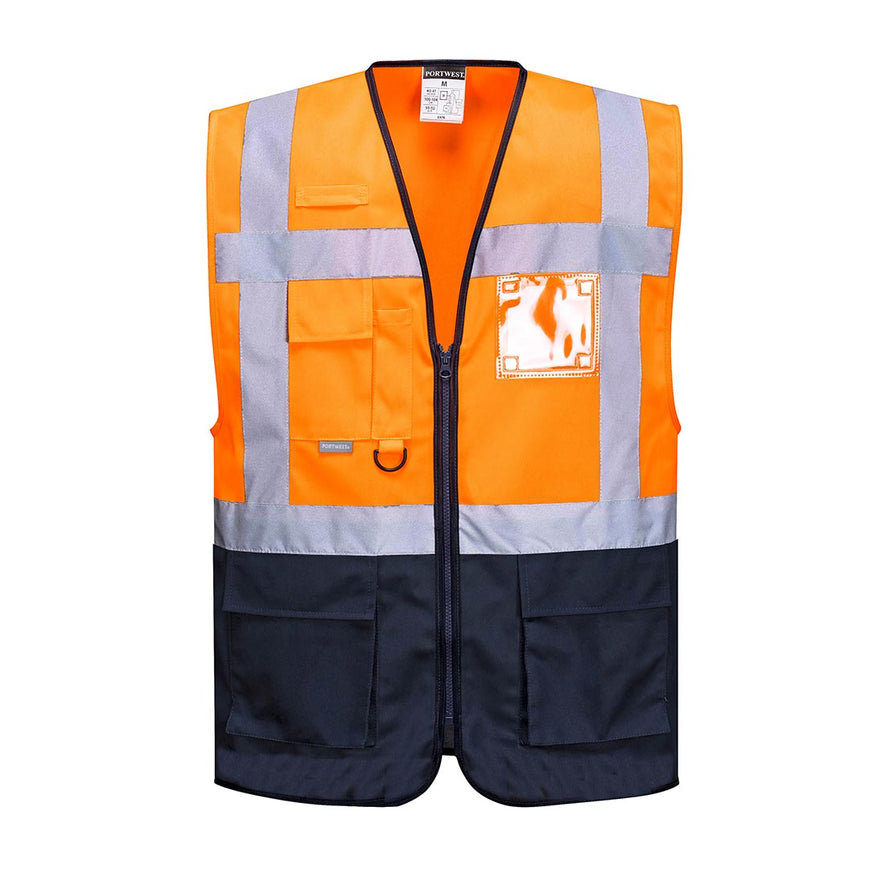 Orange and navy Warsaw Executive Vest with reflective strips
