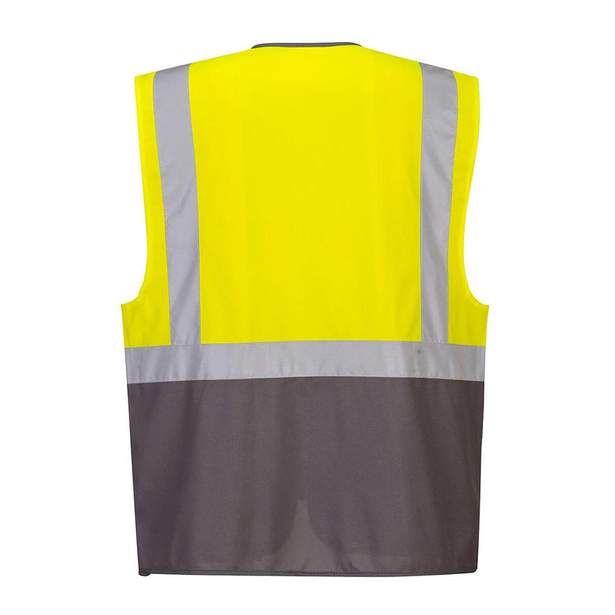 Yellow and grey Warsaw Executive Vest with reflective strips and plastic front pocket