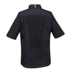 Back of Portwest Stretch Mesh Air Pro Short Sleeve Jacket in black with mesh panel on back.