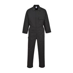 Black collared coverall with pocket on left breast