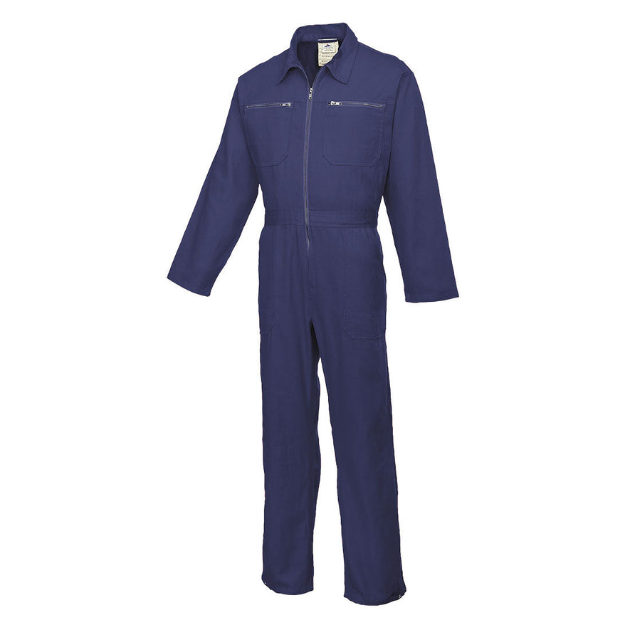 Navy cotton coverall with zip fasten and two zip chest pockets,