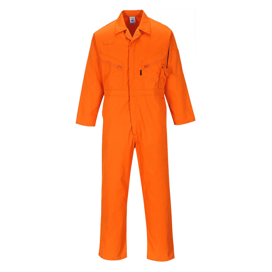 Orange liverpool zip coverall, Coverall has zip fasten and has zip fasten chest pockets. Coverall has pen loop on the chest.