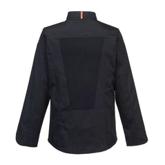 Back of Portwest Stretch Mesh Air Pro Long Sleeve Jacket in black with mesh panel on back.