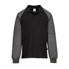 Black Polo Shirt with Cut Resistant Long Sleeves in grey and cuffed