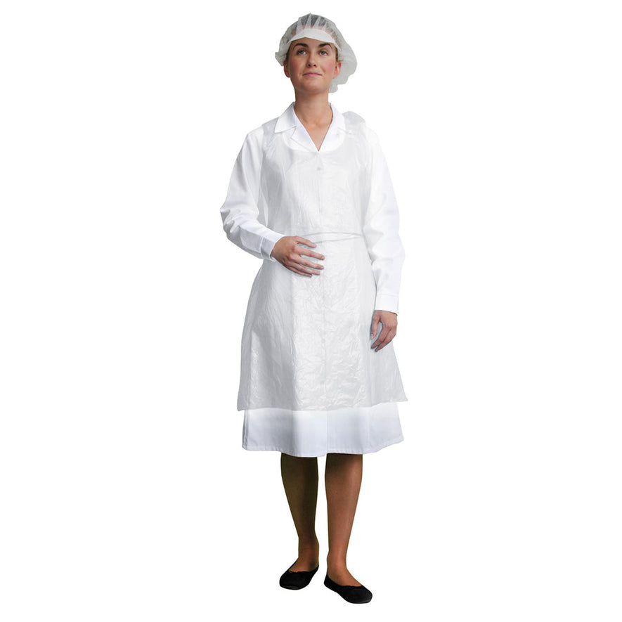 White disposable PE bib apron.