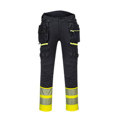 Black DX4 Hi-Vis Class 1 Holster Pocket Trouser with yellow ankles and hi vis strips