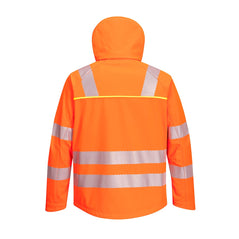 Orange DX4 Hi-Vis Softshell jacket with hood and black chest