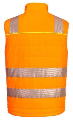 Back of Portwest DX4 Hi-Vis Funnel Neck Sweatshirt in orange with heat seal reflective strips on chest and shoulders.