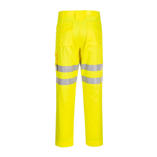 Yellow Eco Hi-Vis Trouser with left trouser pocket and reflective strips on thigh
