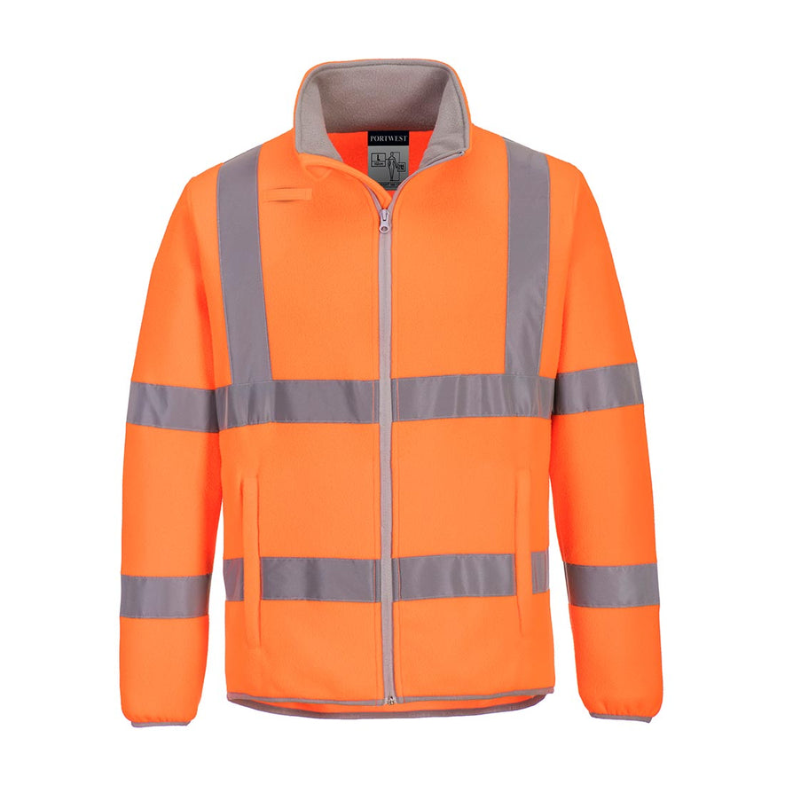 Orange Eco Hi-Vis Fleece Jacket and grey fleec fabric neck