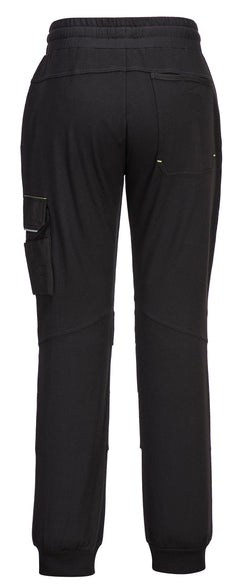 Back of Portwest PW3 Work Jogger in black with elasticated waist band and pockets on back and side of leg.