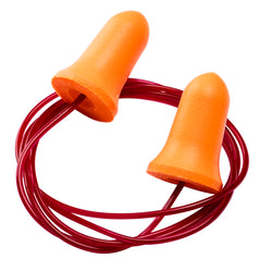 Portwest EP09 Bell Comfort PU Foam Ear Plugs Corded in orange with red cord.