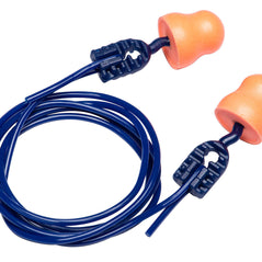 Portwest EP12 Easy Fit PU Ear Plugs Corded with orange ear plugs and navy cord.