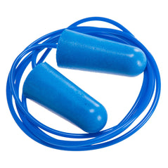 Blue pu foam ear plugs on a cord, Ear plug cord is detectable.