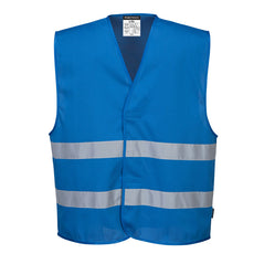 Royal Blue Iona Portwest Mesh Air Hi-Vis Vest. Vest has hi vis strips on the body.