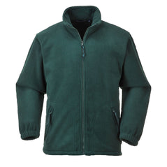Bottle Green fleece jacket with full zip close and two side zip pockets.
