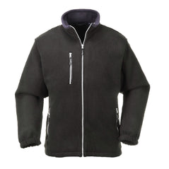 Black city fleece jacket with zip fasten, zip pockets on the side and one on the chest.