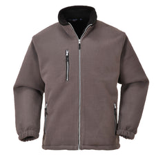 Grey city fleece jacket with zip fasten, zip pockets on the side and one on the chest.