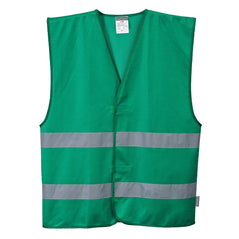 Bottle Green hi-vis vest with hi vis bands on the waist. 