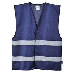 Navy hi-vis vest with hi vis bands on the waist. 