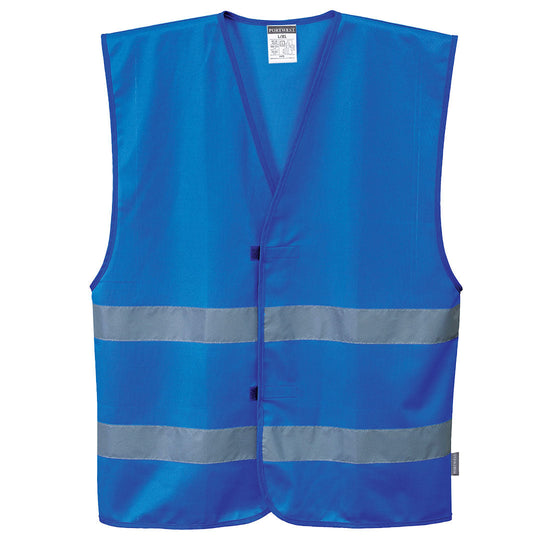 Royal Blue hi-vis vest with hi vis bands on the waist.