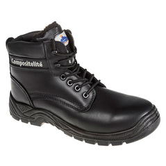 Black Portwest Compositelite fur lined thor S3 boot. Boot has a protective toe, fur lined inner and white branding on the side. Boot has a black sole.