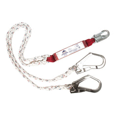 Double lanyard with red shock absorber in white with silver clips.