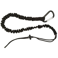 Black portwest tool lanyard. Lanyard has a black clip on one end and rope tighten the other end.