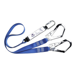 Blue double webbing lanyard with silver clips.