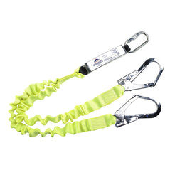 Double elasticated lanyard with shock absorber in yellow with silver clips.
