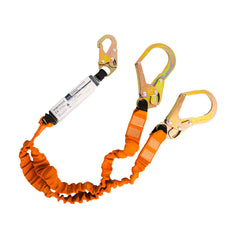 Orange lanyard with silver tensioner and bronze coloured clips.