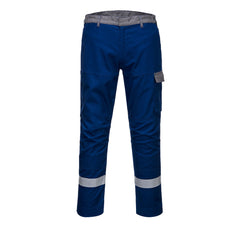 Royal blue bizflame ultra trousers with two hi vis ankle bands contrasting grey waistband.