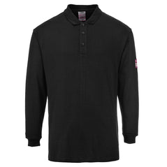 Black flame resistant anti static long sleeve polo shirt.
